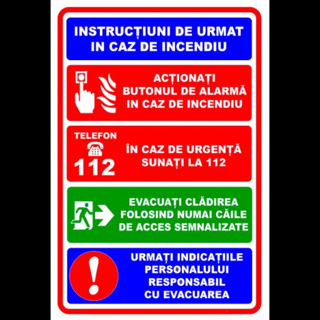 Indicator pentru instructiuni de urmat in caz de incendiu